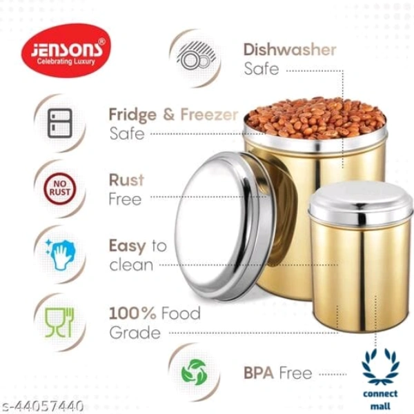 Amazing Jars & Containers - LXHXB: 13.5X16.5X13.5 cm, Gold Dust, Stainless Steel, Freezersafe, Pack of 4